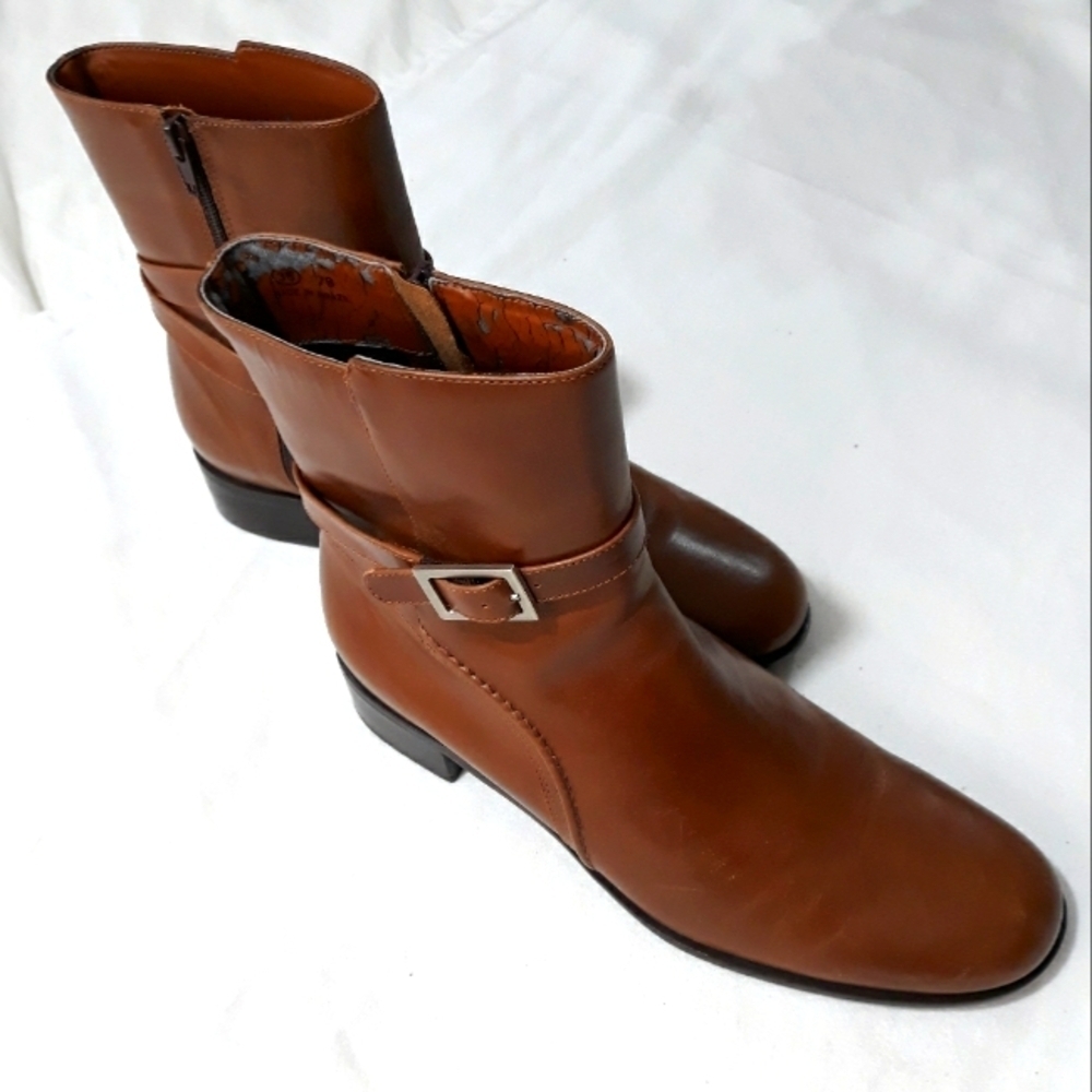 Talbots Genuine Leather Ankle Boots Brown Side Zippered Size 7B
